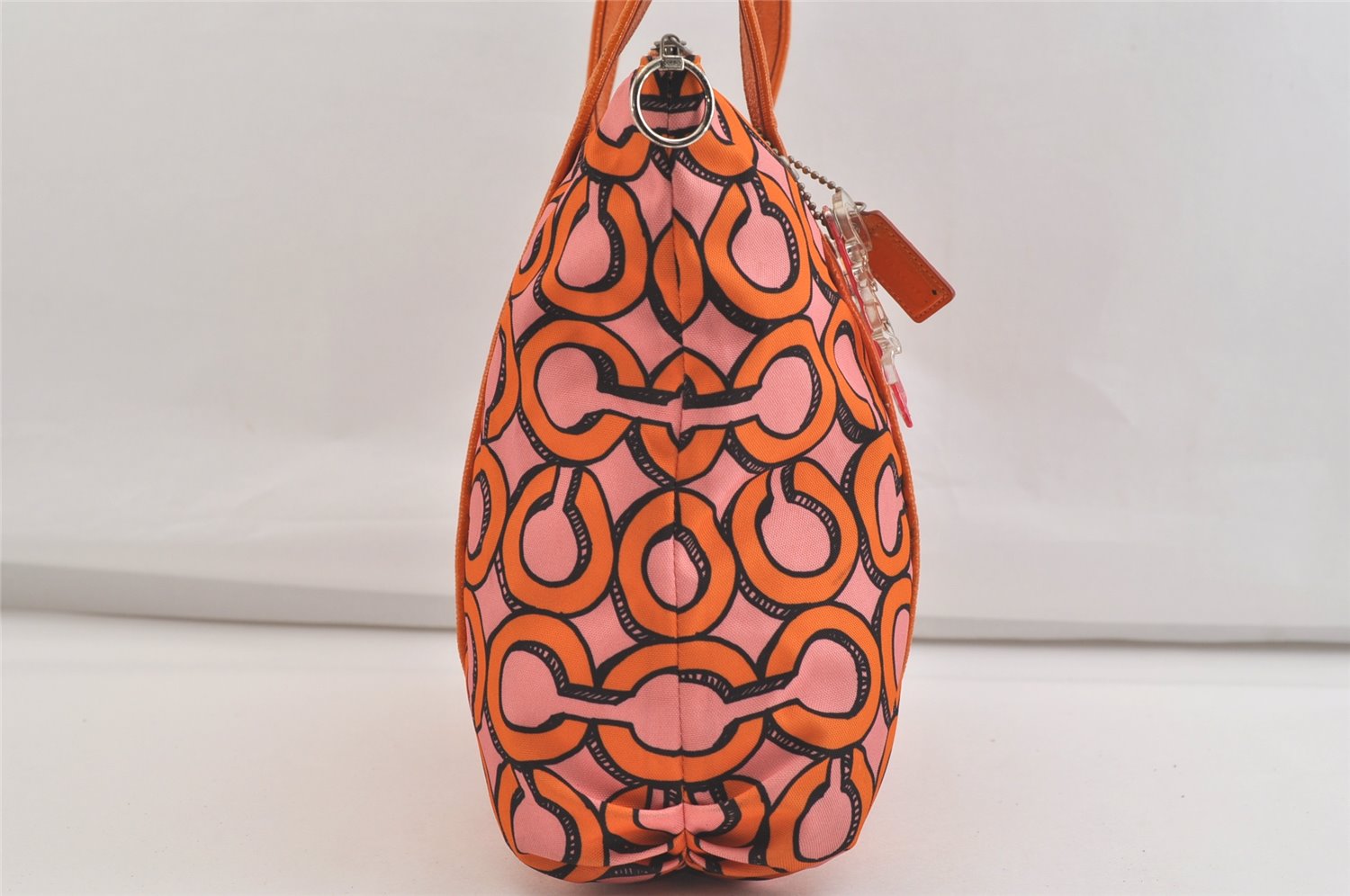Auth COACH 3D Op Artgram POPPY Tote Bag Canvas Enamel 14983 Pink Orange 4373K