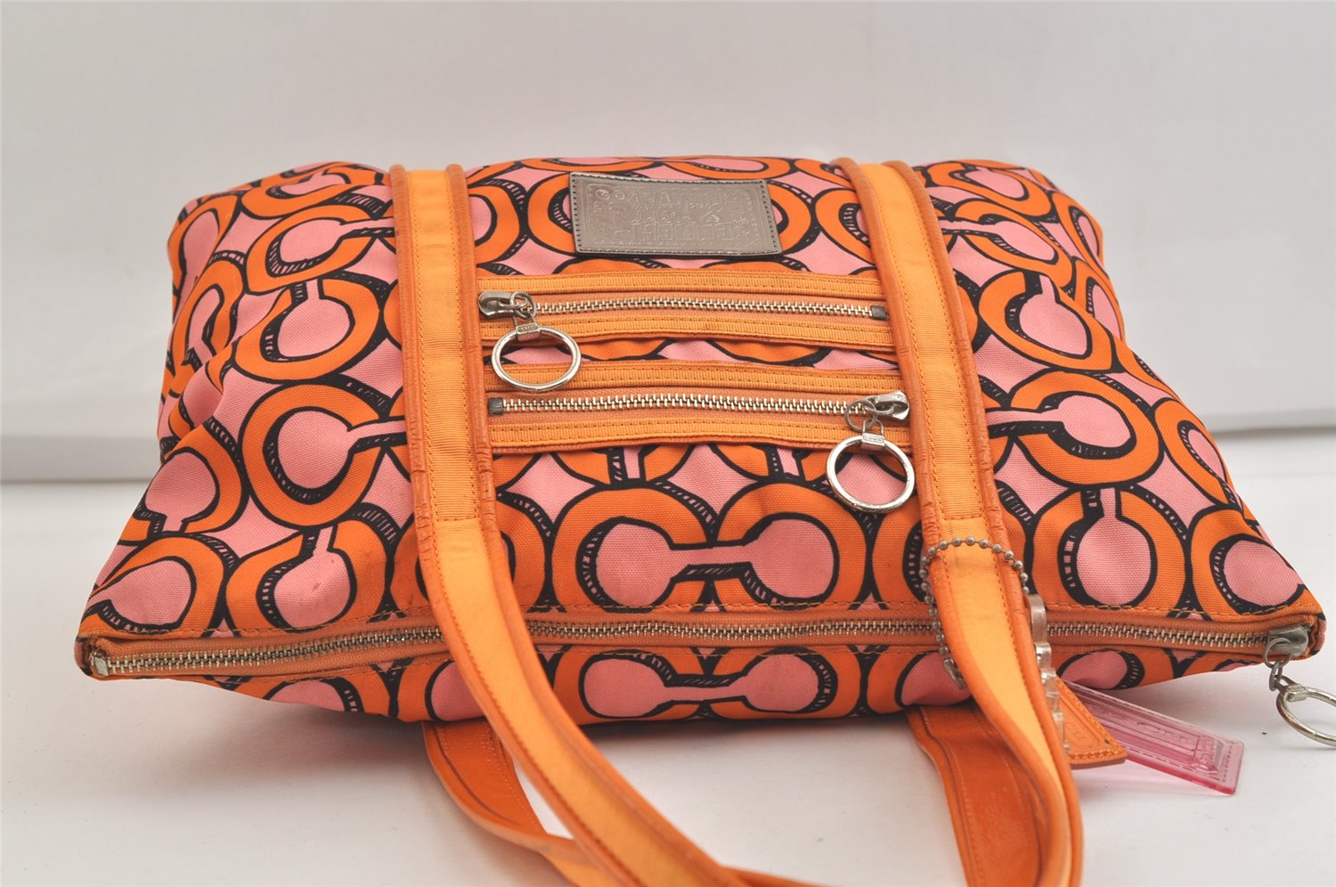 Auth COACH 3D Op Artgram POPPY Tote Bag Canvas Enamel 14983 Pink Orange 4373K