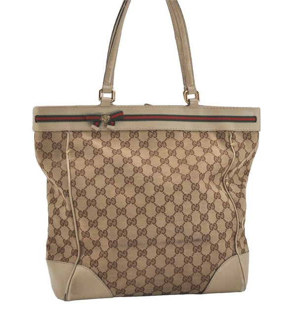 Auth GUCCI Web Sherry Line Mayfair Tote Bag GG Canvas Leather 257062 Brown 4375J