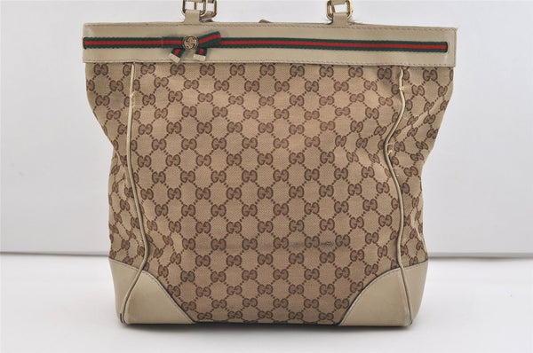 Auth GUCCI Web Sherry Line Mayfair Tote Bag GG Canvas Leather 257062 Brown 4375J