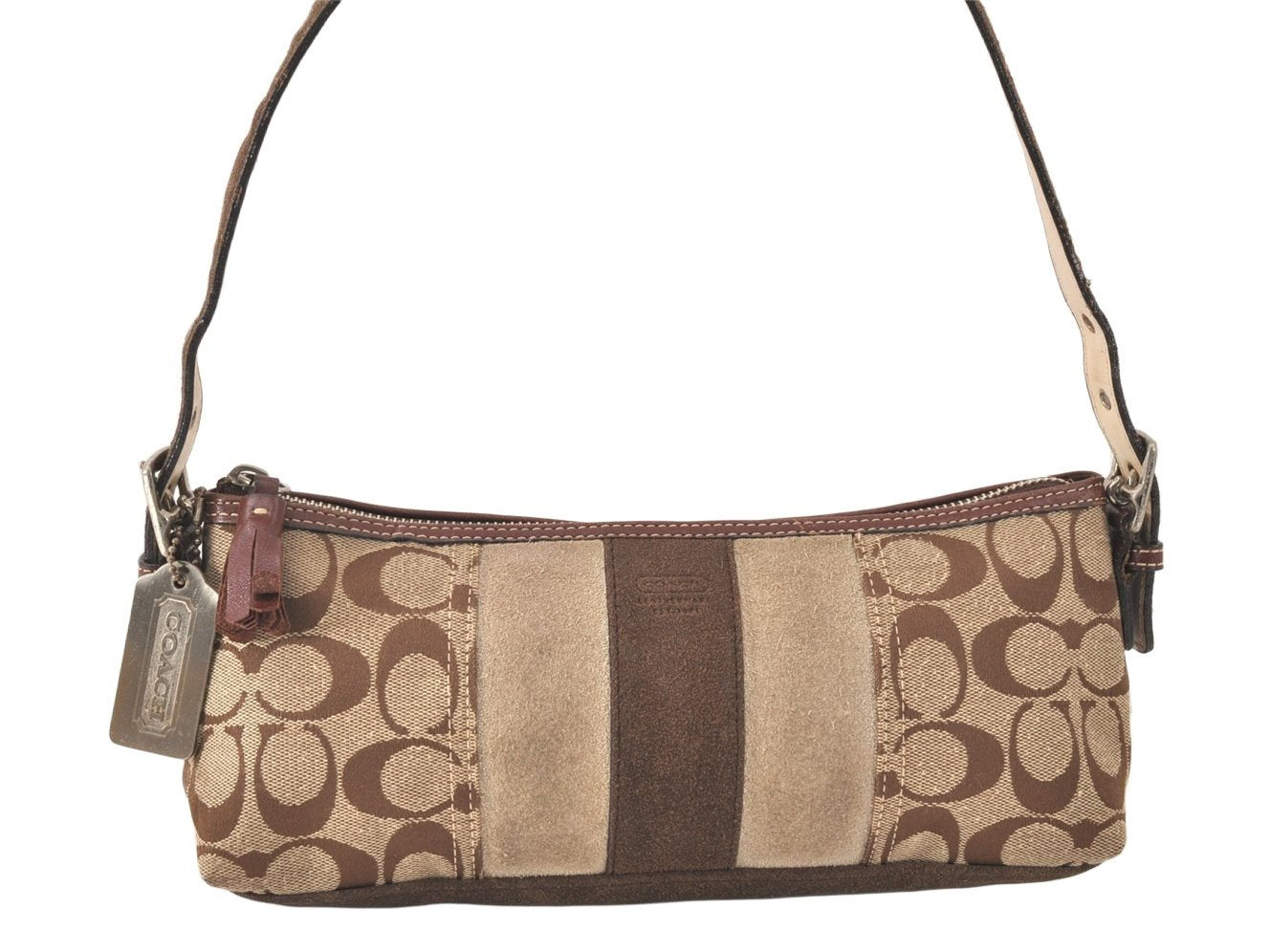 Authentic COACH Signature Shoulder Hand Bag Canvas Suede Leather Brown 4375K