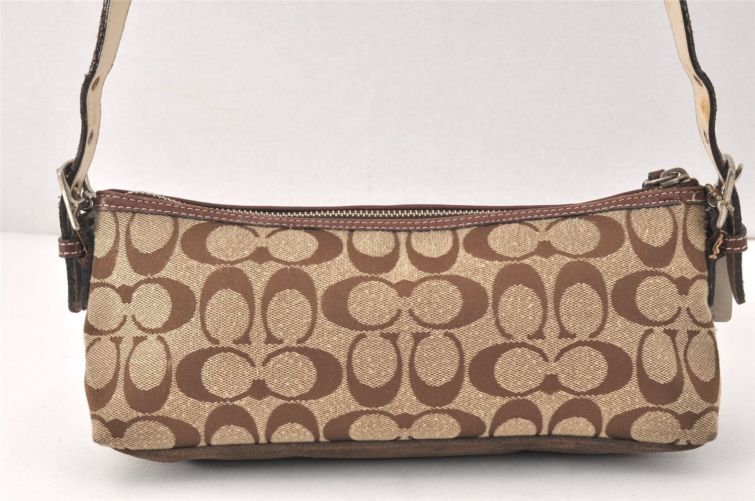 Authentic COACH Signature Shoulder Hand Bag Canvas Suede Leather Brown 4375K
