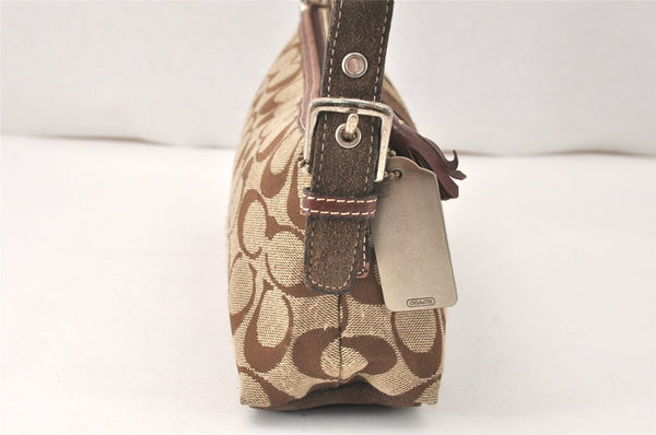 Authentic COACH Signature Shoulder Hand Bag Canvas Suede Leather Brown 4375K
