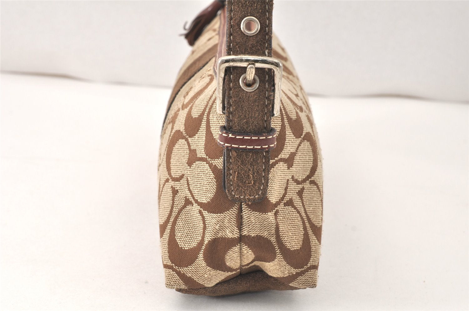 Authentic COACH Signature Shoulder Hand Bag Canvas Suede Leather Brown 4375K