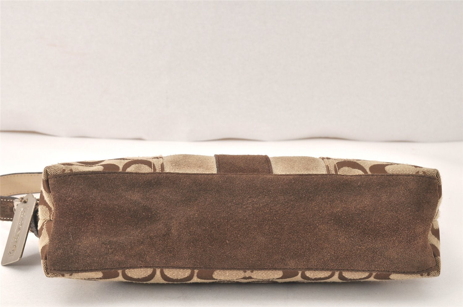 Authentic COACH Signature Shoulder Hand Bag Canvas Suede Leather Brown 4375K