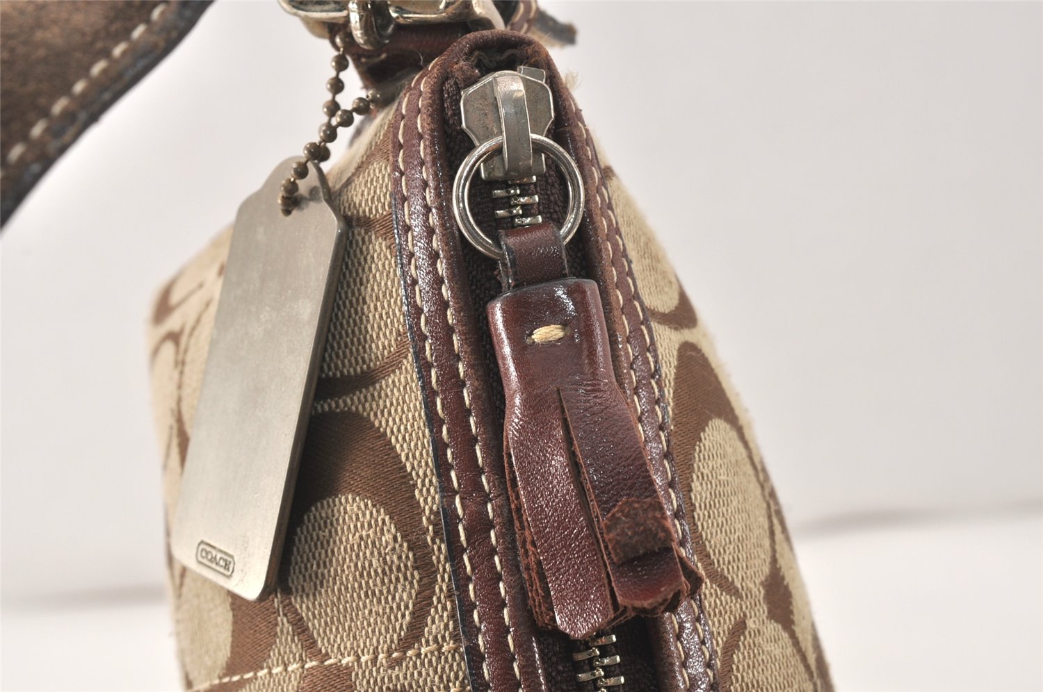 Authentic COACH Signature Shoulder Hand Bag Canvas Suede Leather Brown 4375K
