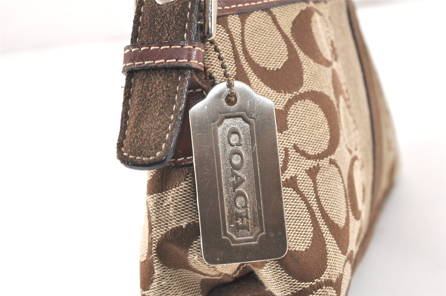 Authentic COACH Signature Shoulder Hand Bag Canvas Suede Leather Brown 4375K
