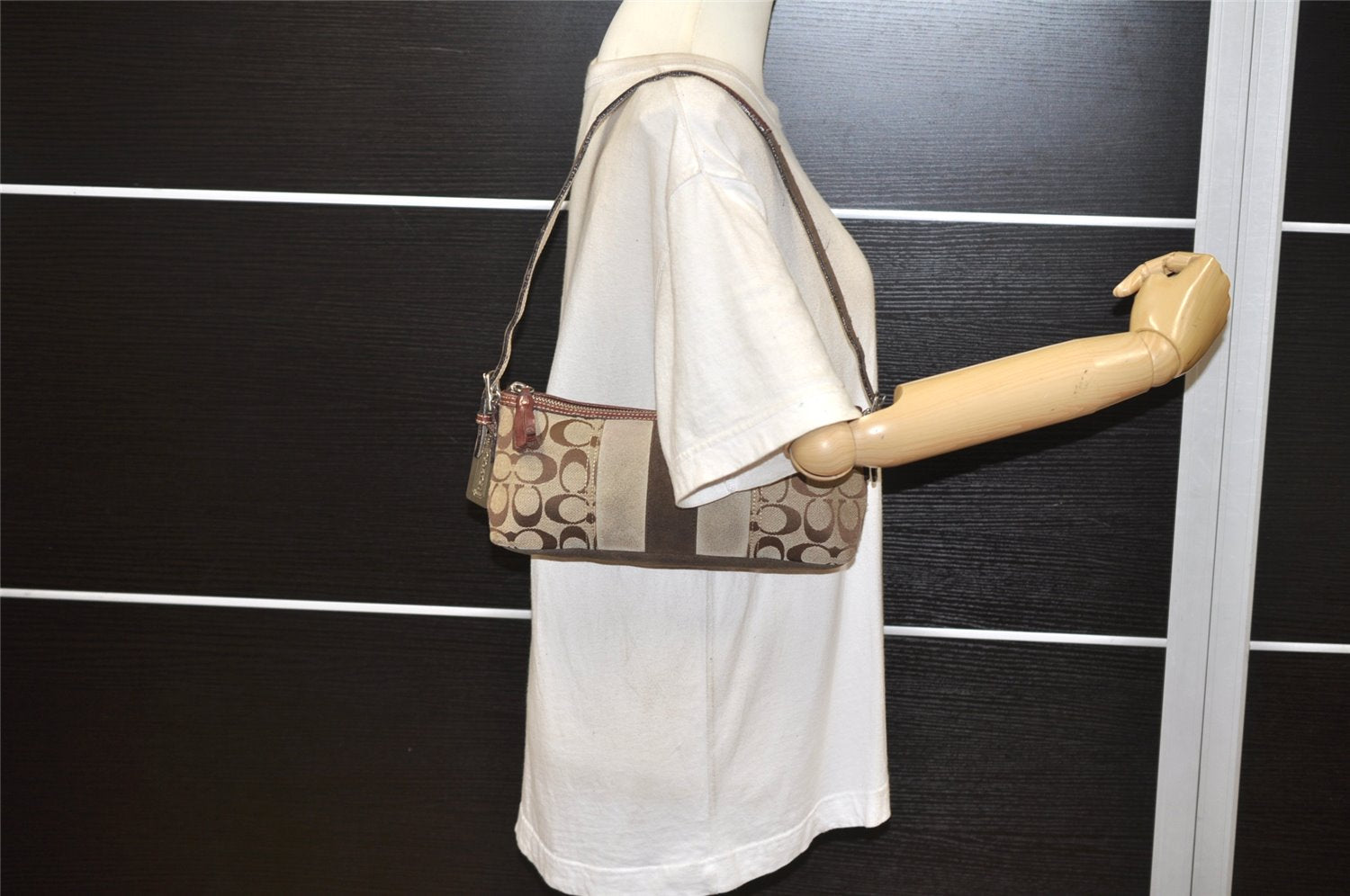 Authentic COACH Signature Shoulder Hand Bag Canvas Suede Leather Brown 4375K
