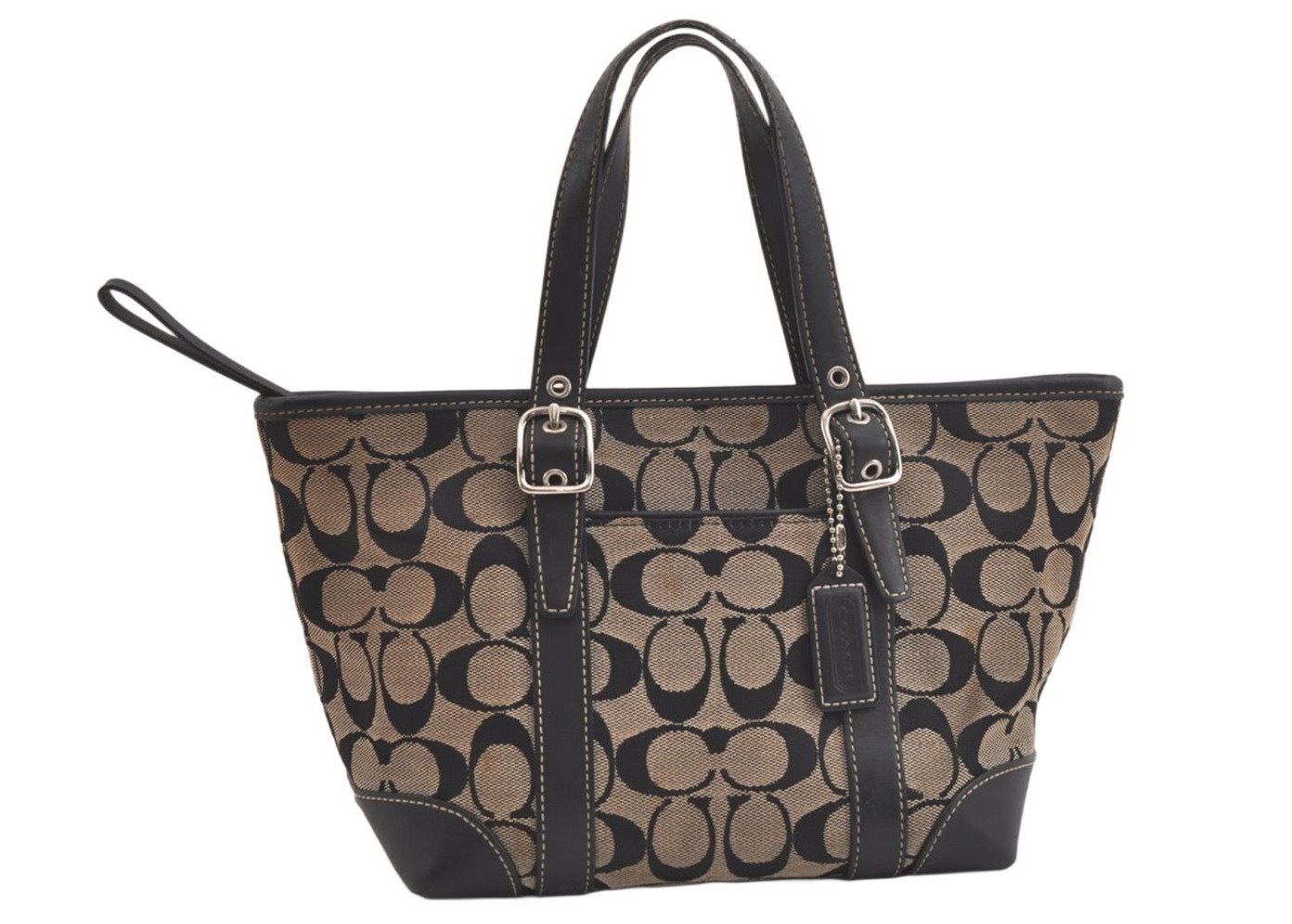 Authentic COACH Signature Hand Tote Bag Purse Canvas Leather 6043 Black 4376K