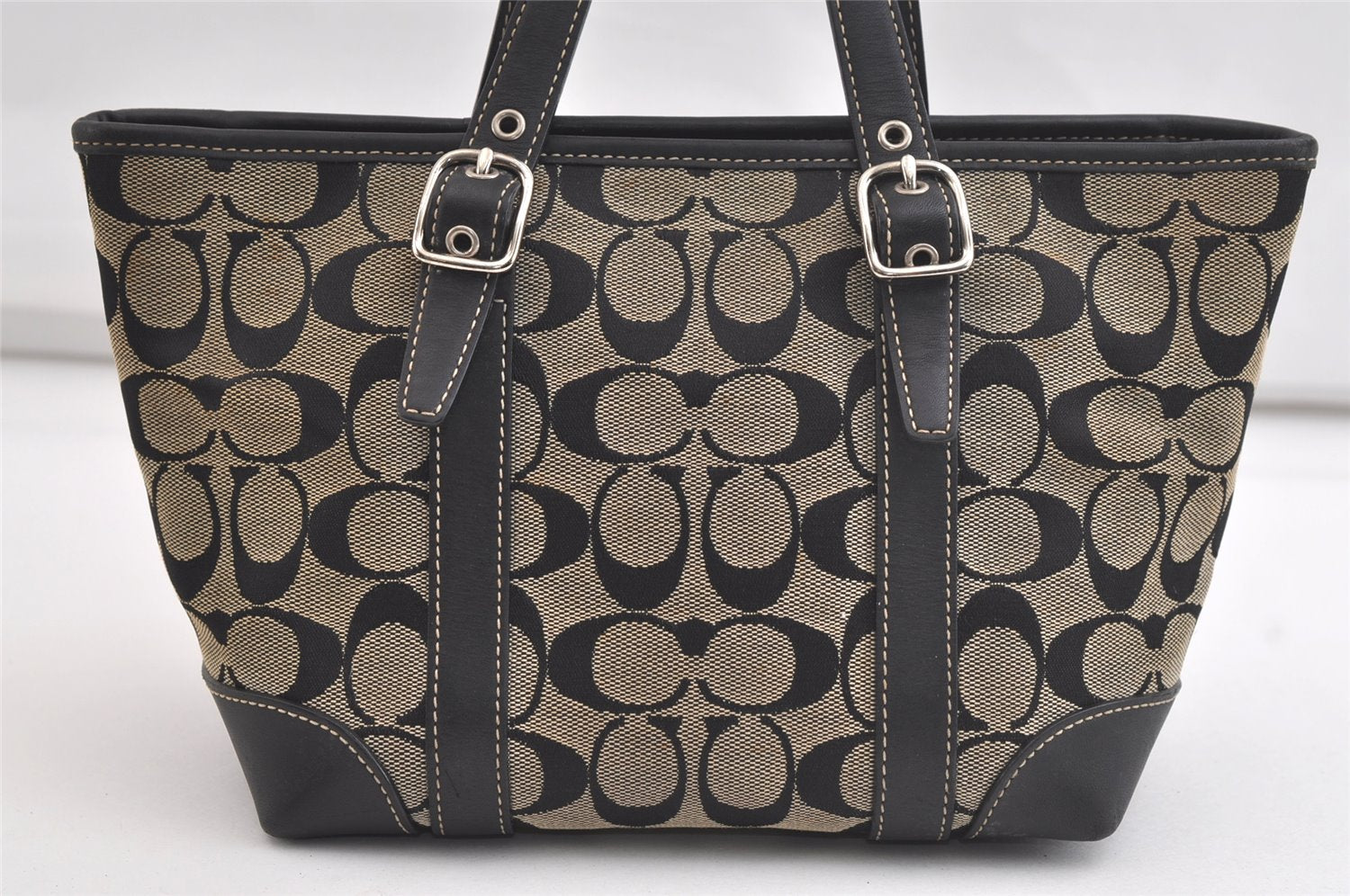 Authentic COACH Signature Hand Tote Bag Purse Canvas Leather 6043 Black 4376K