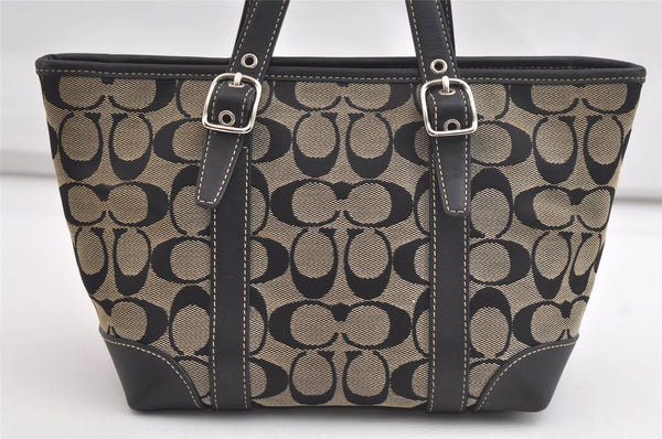Authentic COACH Signature Hand Tote Bag Purse Canvas Leather 6043 Black 4376K