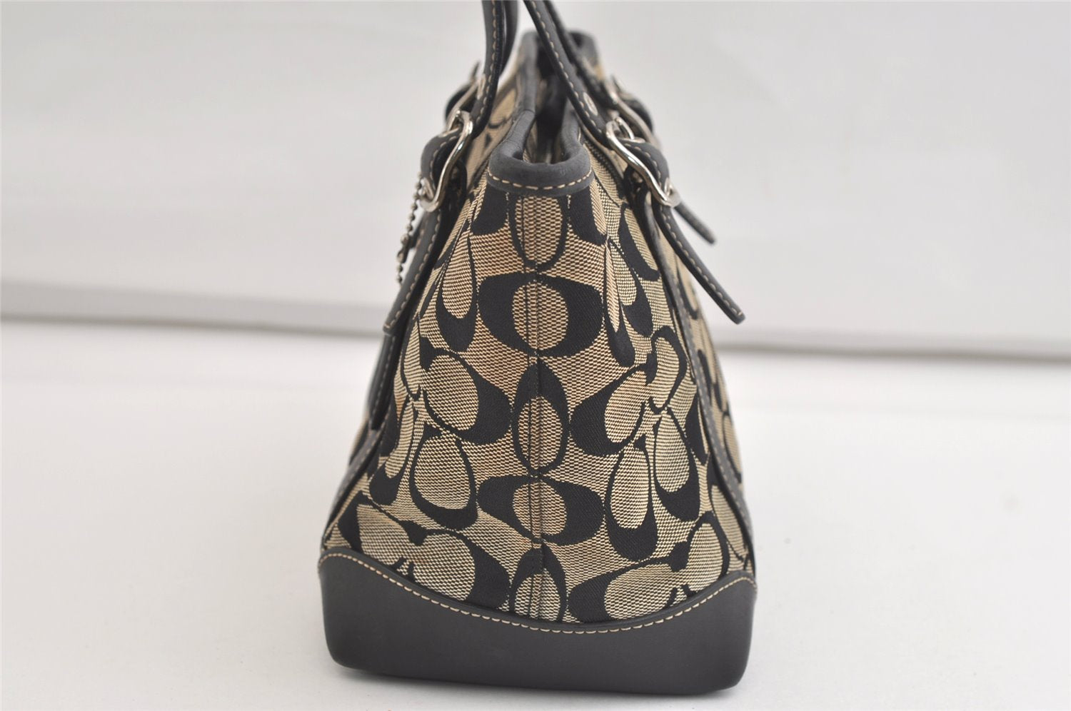 Authentic COACH Signature Hand Tote Bag Purse Canvas Leather 6043 Black 4376K