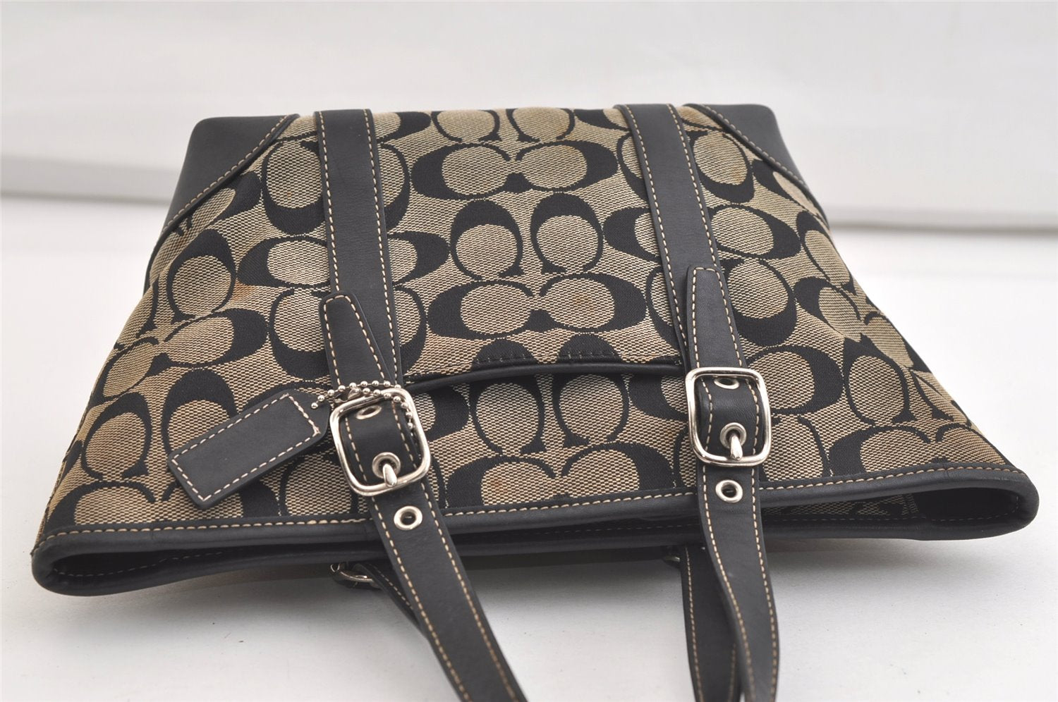 Authentic COACH Signature Hand Tote Bag Purse Canvas Leather 6043 Black 4376K