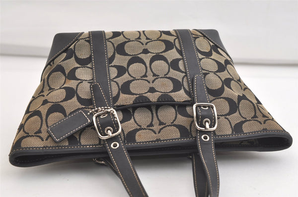 Authentic COACH Signature Hand Tote Bag Purse Canvas Leather 6043 Black 4376K