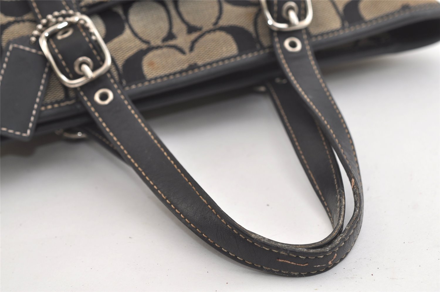 Authentic COACH Signature Hand Tote Bag Purse Canvas Leather 6043 Black 4376K