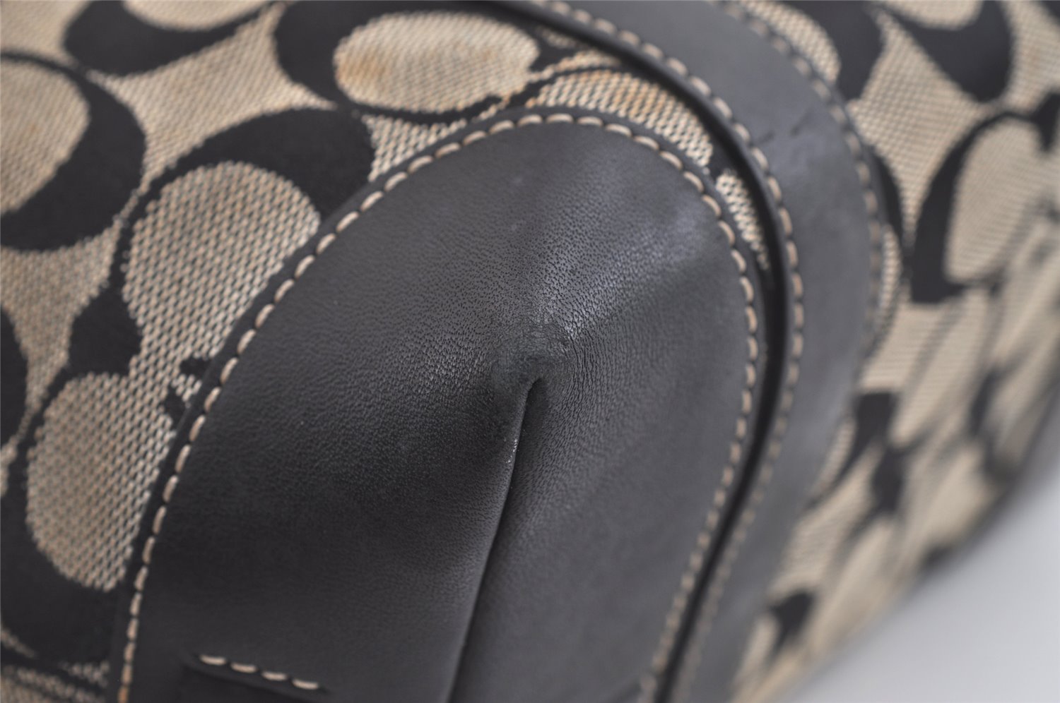 Authentic COACH Signature Hand Tote Bag Purse Canvas Leather 6043 Black 4376K