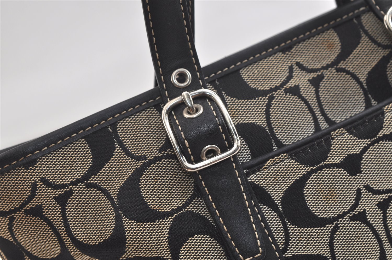 Authentic COACH Signature Hand Tote Bag Purse Canvas Leather 6043 Black 4376K