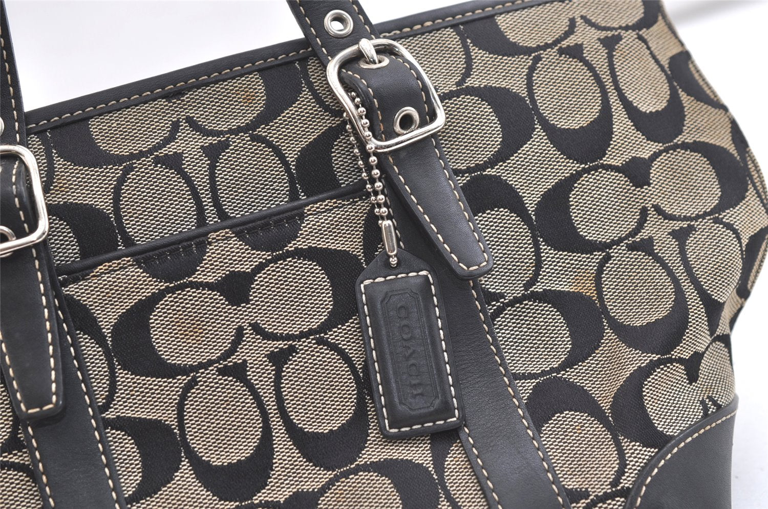 Authentic COACH Signature Hand Tote Bag Purse Canvas Leather 6043 Black 4376K