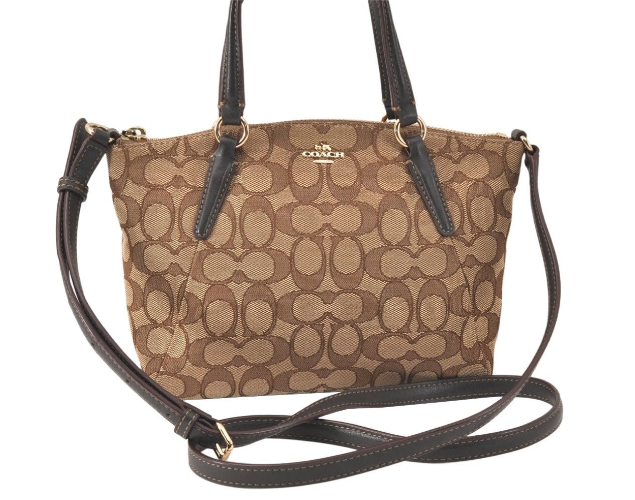 Authentic COACH Signature 2Way Hand Bag Canvas Leather F57830 Brown 4377K