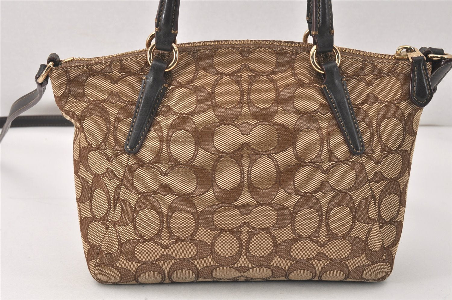 Authentic COACH Signature 2Way Hand Bag Canvas Leather F57830 Brown 4377K