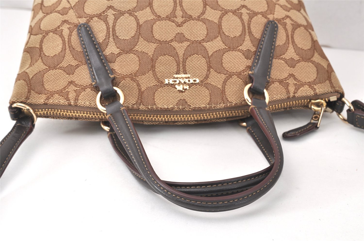 Authentic COACH Signature 2Way Hand Bag Canvas Leather F57830 Brown 4377K