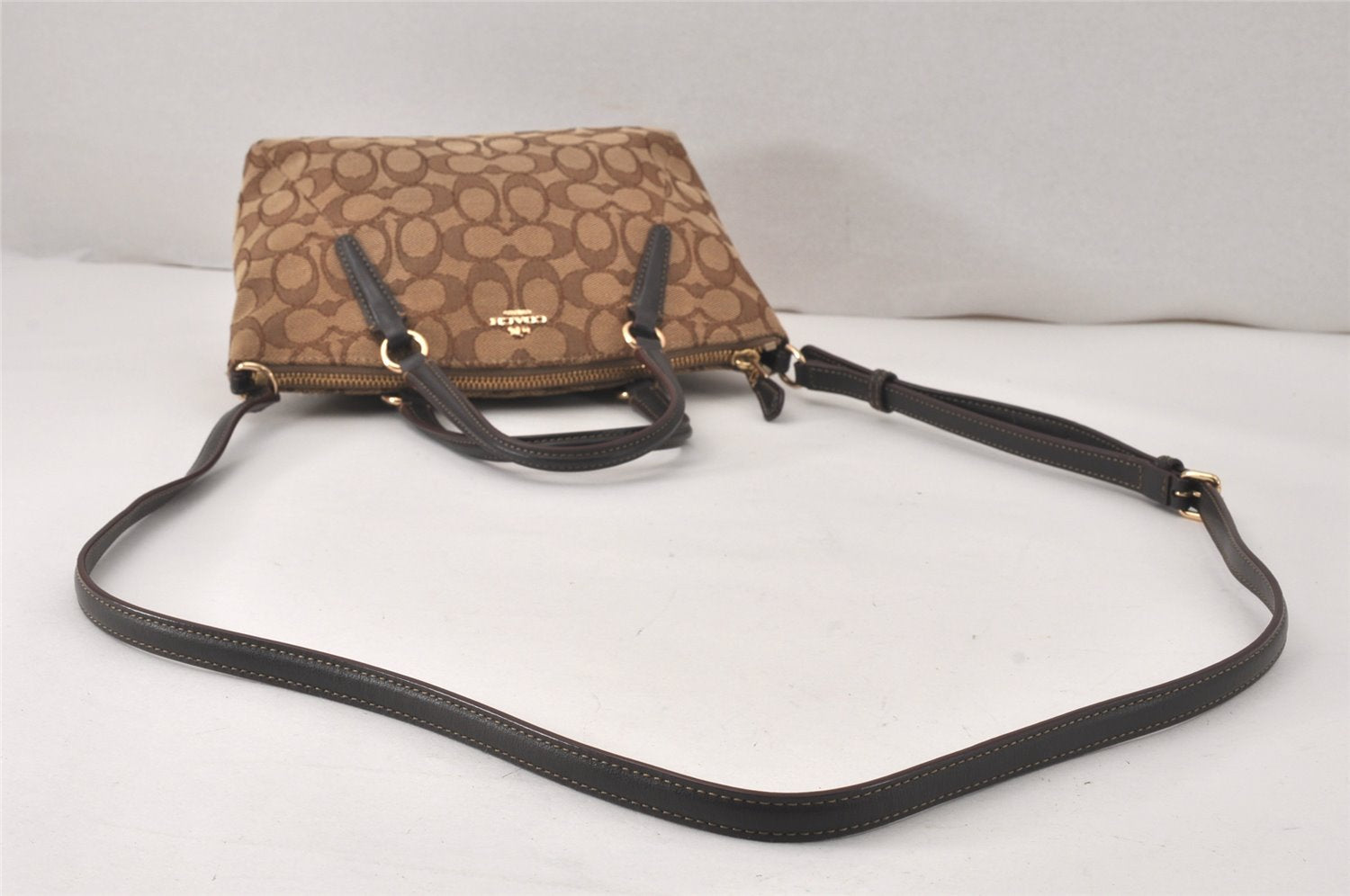 Authentic COACH Signature 2Way Hand Bag Canvas Leather F57830 Brown 4377K