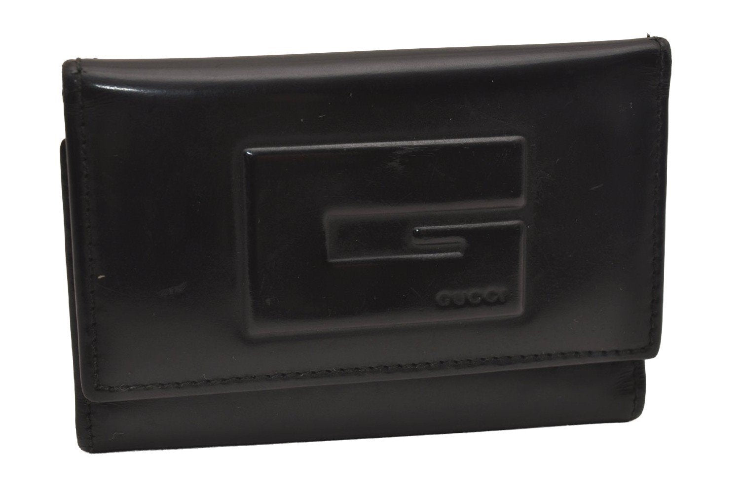 Authentic GUCCI Vintage 6 Hooks Key Case Purse Leather Black 4378J