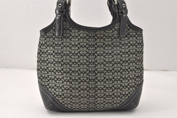 Authentic COACH Signature Shoulder Hand Bag Canvas Leather 7025 Black 4378K