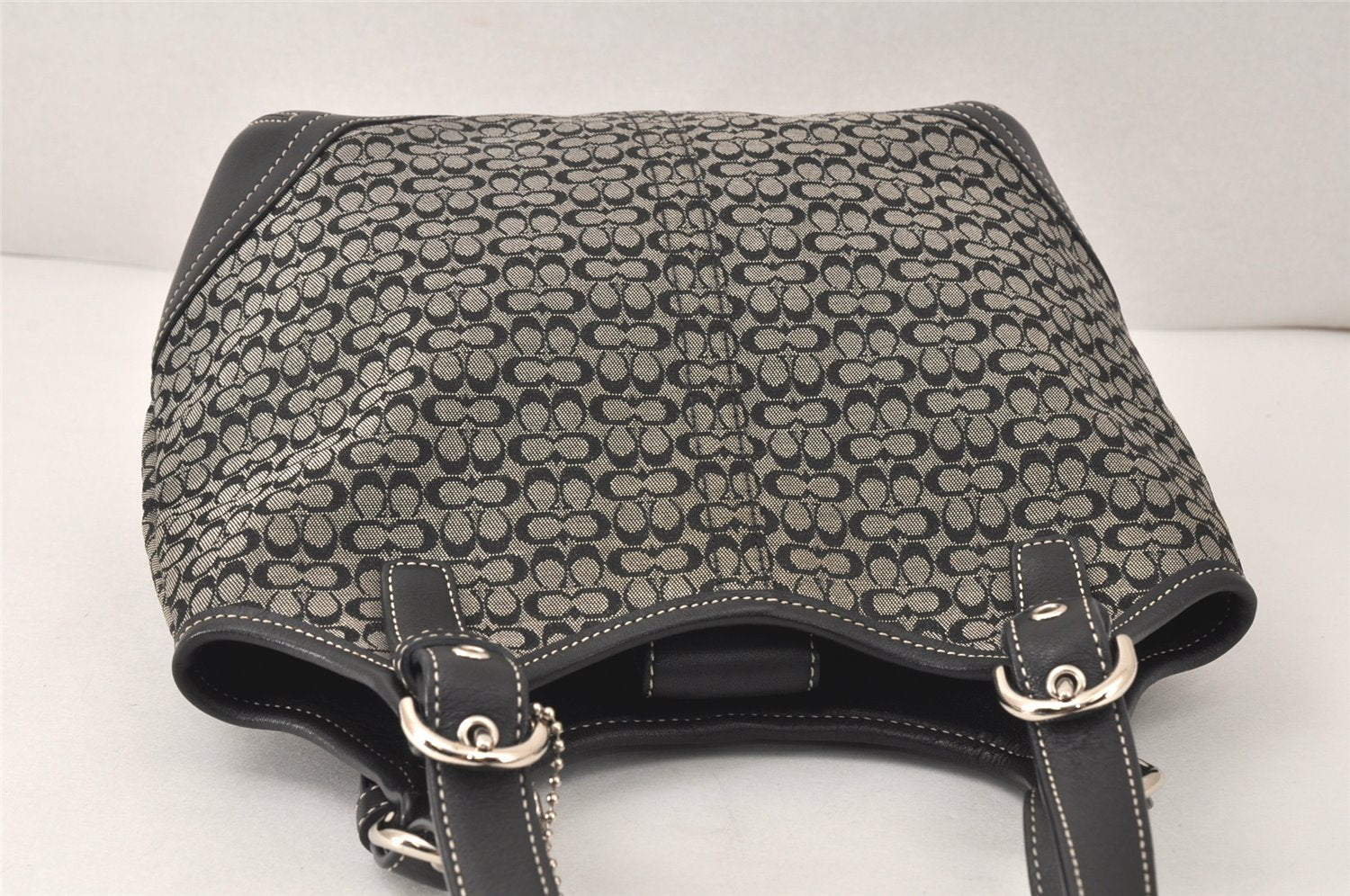 Authentic COACH Signature Shoulder Hand Bag Canvas Leather 7025 Black 4378K