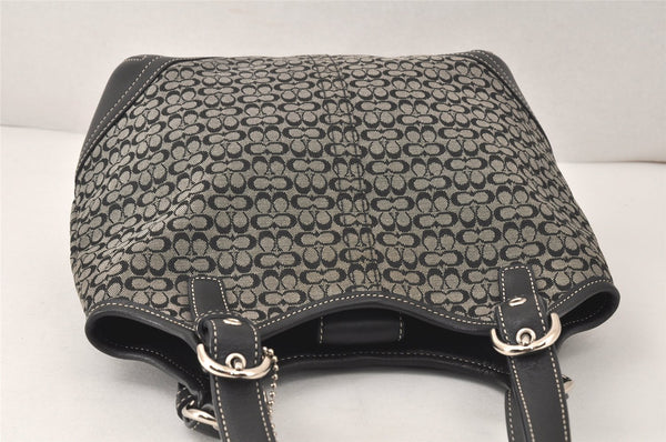 Authentic COACH Signature Shoulder Hand Bag Canvas Leather 7025 Black 4378K