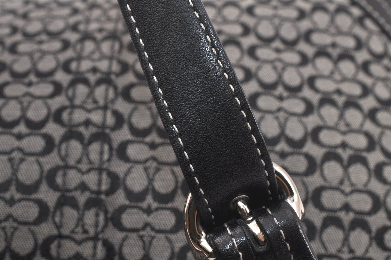 Authentic COACH Signature Shoulder Hand Bag Canvas Leather 7025 Black 4378K
