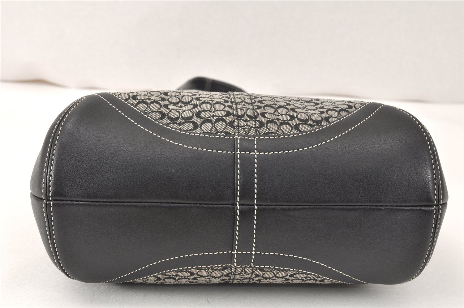 Authentic COACH Signature Shoulder Hand Bag Canvas Leather 7025 Black 4378K