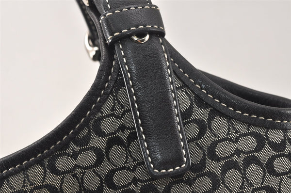 Authentic COACH Signature Shoulder Hand Bag Canvas Leather 7025 Black 4378K