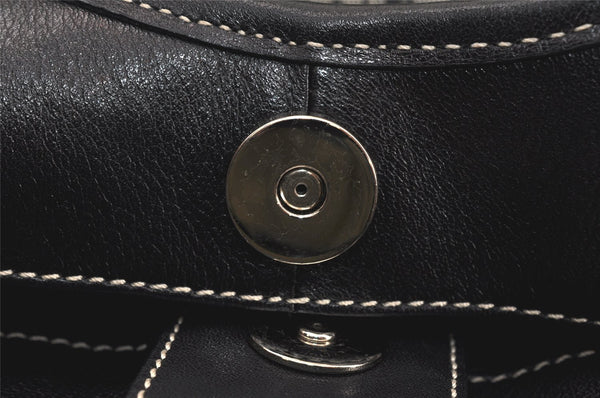 Authentic COACH Signature Shoulder Hand Bag Canvas Leather 7025 Black 4378K