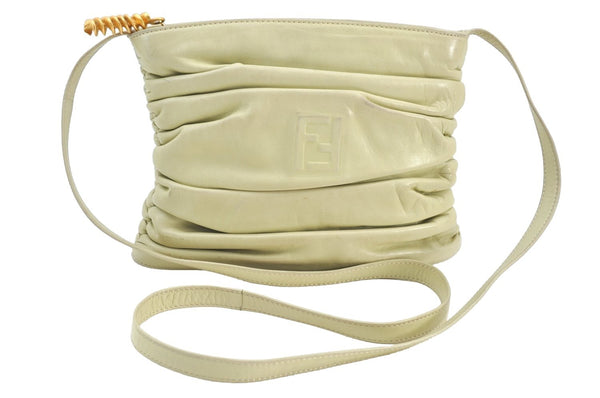 Authentic FENDI Vintage Shoulder Cross Body Bag Purse Leather Light Green 4379H