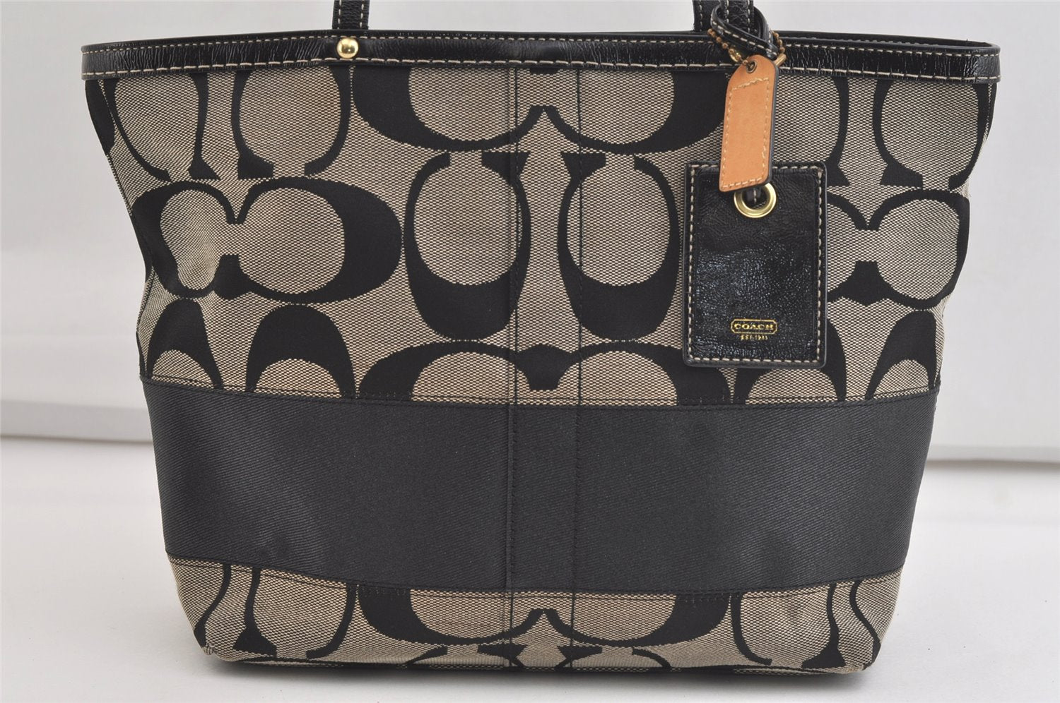 Authentic COACH Signature Shoulder Tote Bag Canvas Leather 10124 Black 4379K