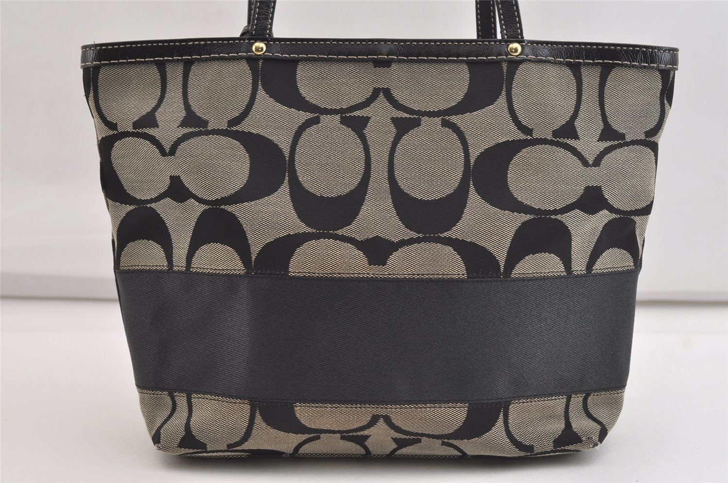 Authentic COACH Signature Shoulder Tote Bag Canvas Leather 10124 Black 4379K