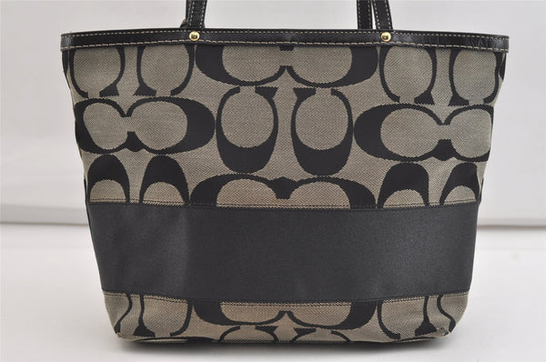 Authentic COACH Signature Shoulder Tote Bag Canvas Leather 10124 Black 4379K
