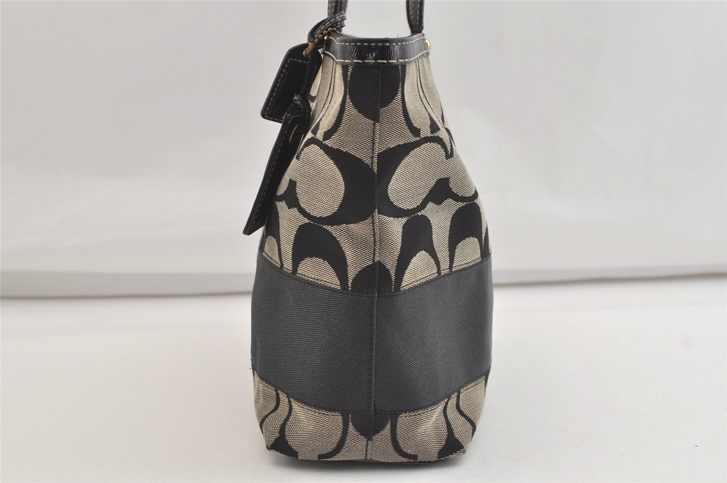Authentic COACH Signature Shoulder Tote Bag Canvas Leather 10124 Black 4379K