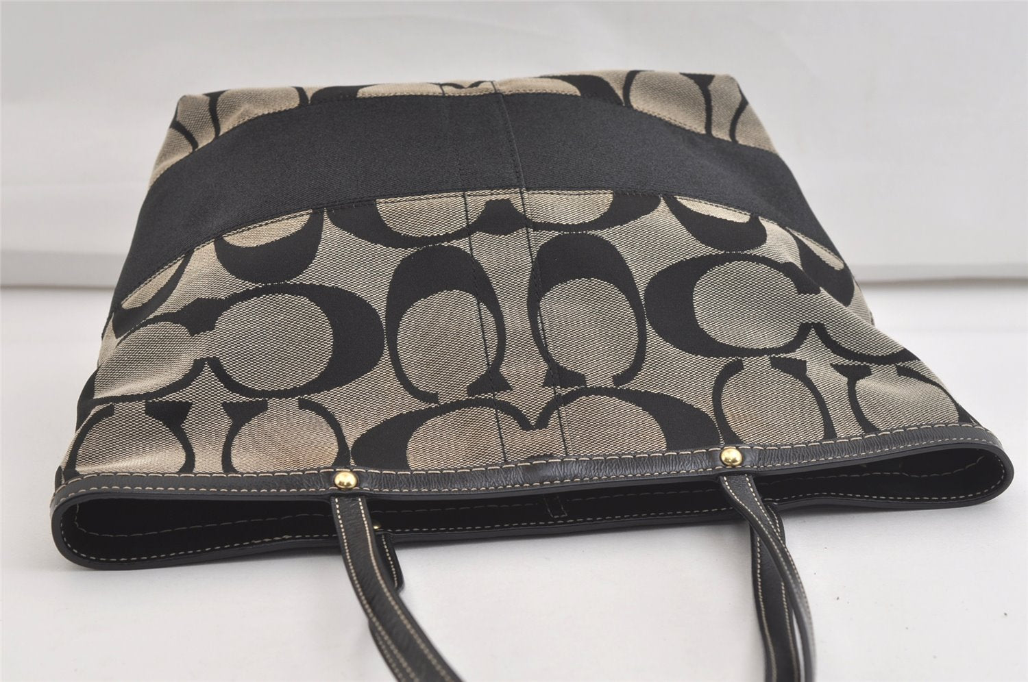Authentic COACH Signature Shoulder Tote Bag Canvas Leather 10124 Black 4379K