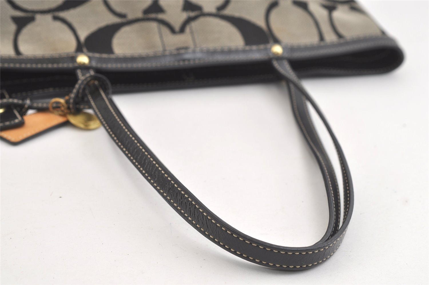 Authentic COACH Signature Shoulder Tote Bag Canvas Leather 10124 Black 4379K