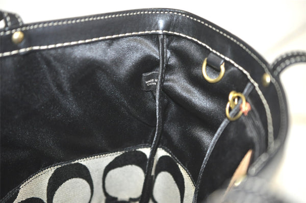 Authentic COACH Signature Shoulder Tote Bag Canvas Leather 10124 Black 4379K