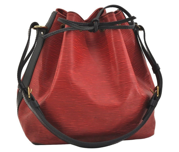 Authentic Louis Vuitton Epi Petit Noe Bi-color Red x Black Drawstring Bag 4380J