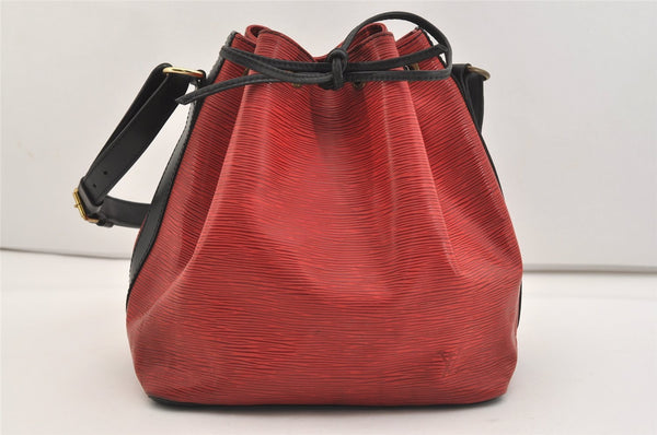 Authentic Louis Vuitton Epi Petit Noe Bi-color Red x Black Drawstring Bag 4380J