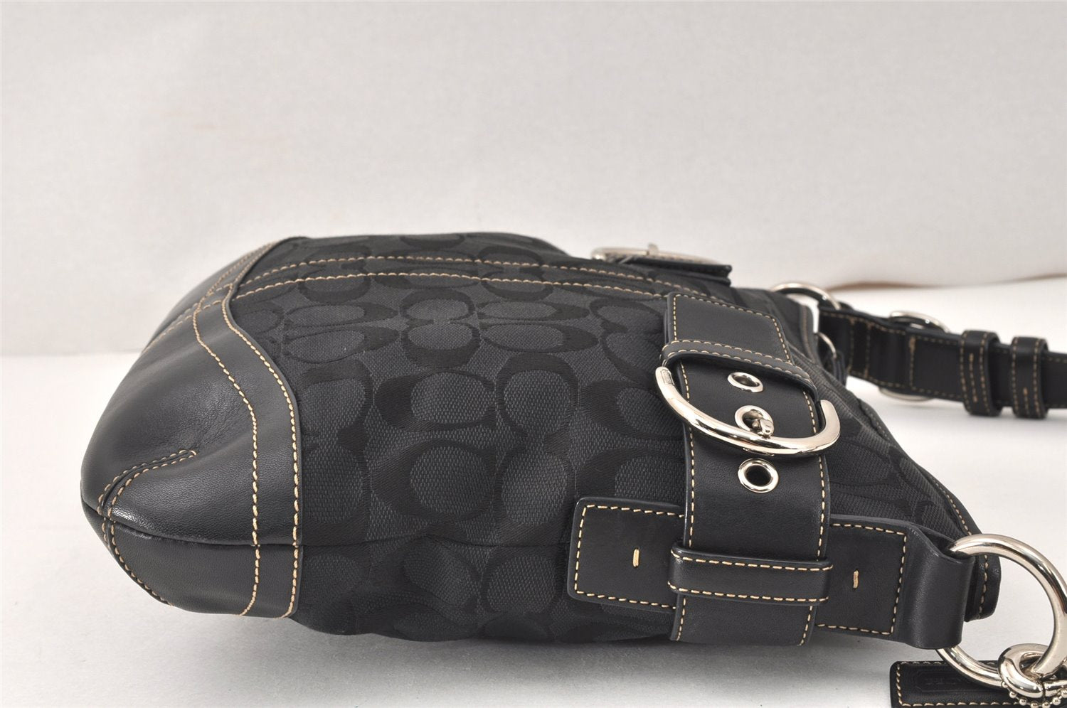 Authentic COACH Signature Shoulder Cross Bag Canvas Leather F03574 Black 4380K