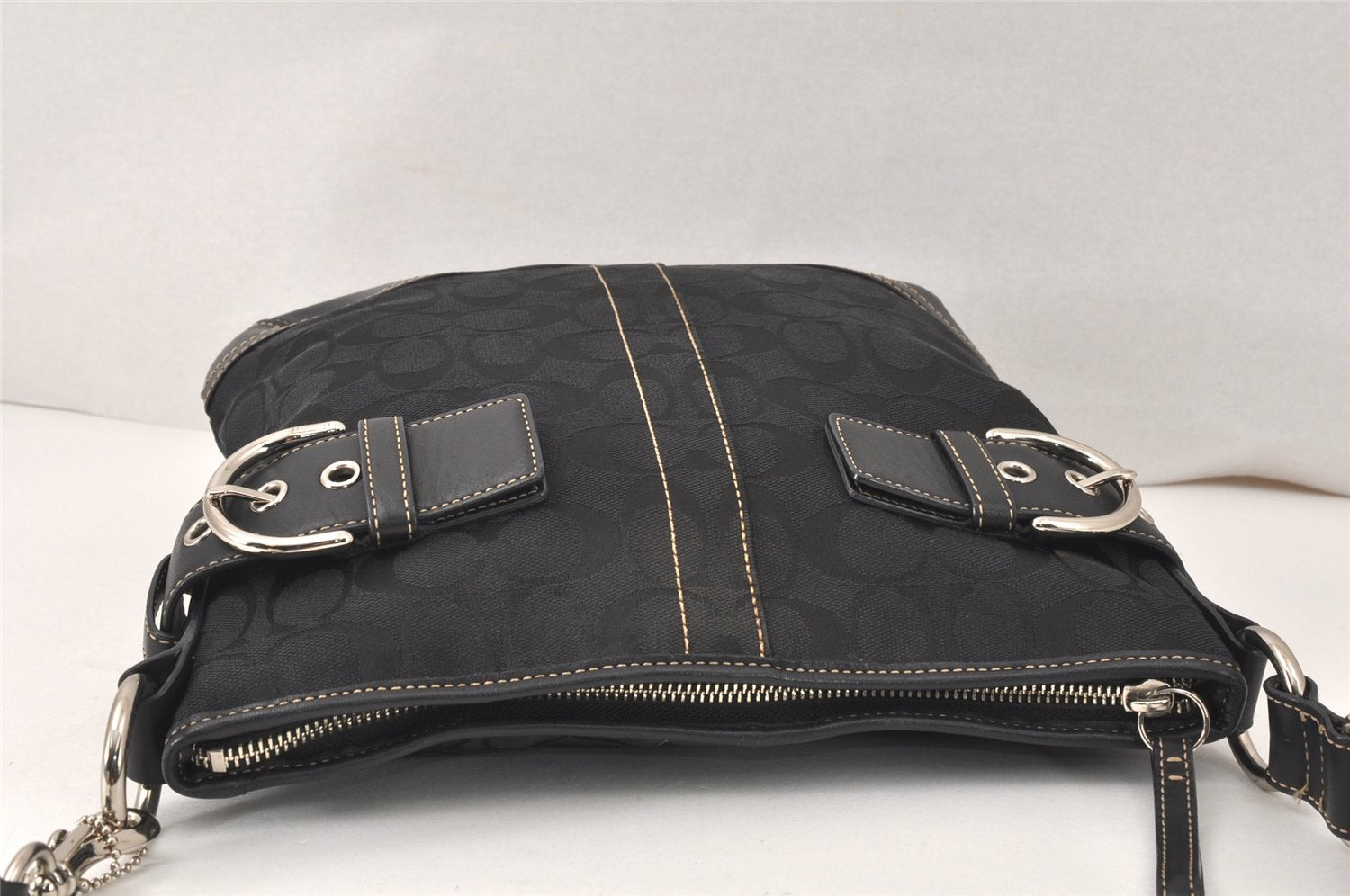 Authentic COACH Signature Shoulder Cross Bag Canvas Leather F03574 Black 4380K
