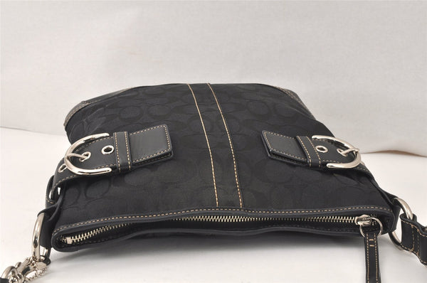 Authentic COACH Signature Shoulder Cross Bag Canvas Leather F03574 Black 4380K