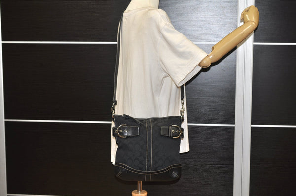 Authentic COACH Signature Shoulder Cross Bag Canvas Leather F03574 Black 4380K