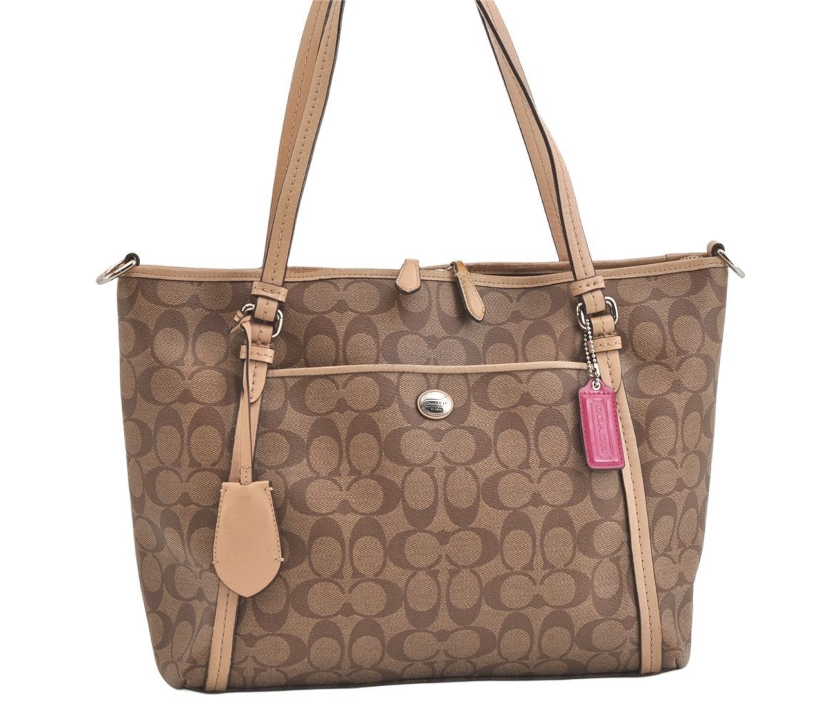 Authentic COACH Signature 2Way Shoulder Tote Bag PVC Leather F26186 Brown 4381K