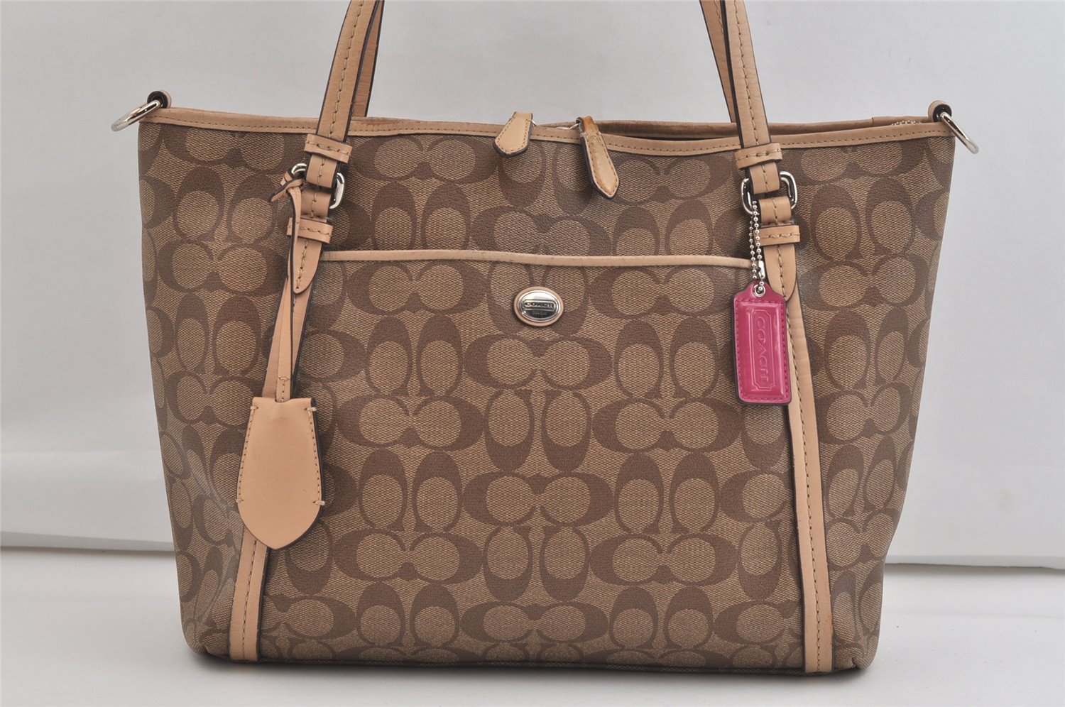 Authentic COACH Signature 2Way Shoulder Tote Bag PVC Leather F26186 Brown 4381K